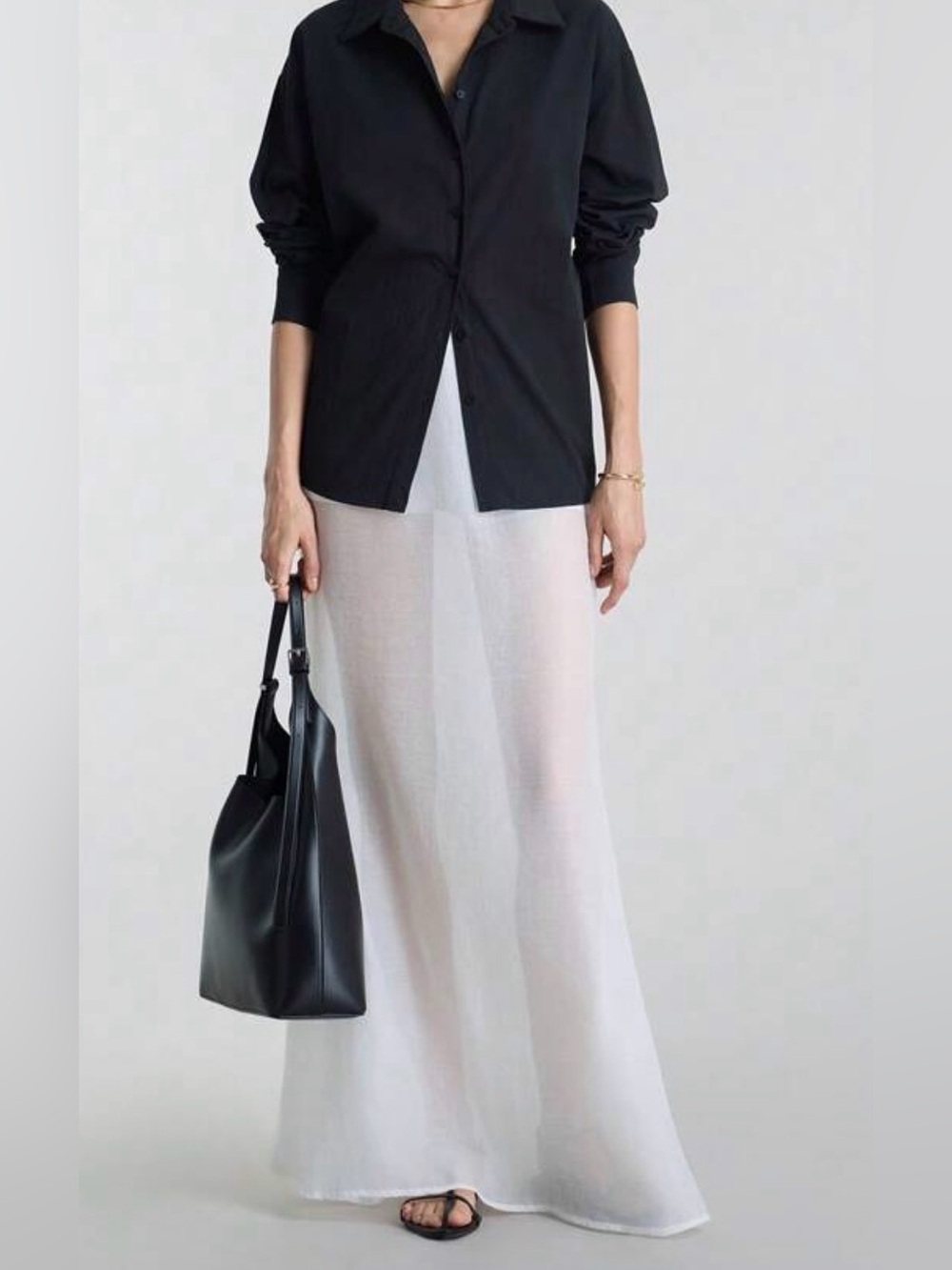 white minimalist sheer maxi skirt